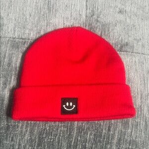 Private Label Red Kids Beanie with Smiley Patch